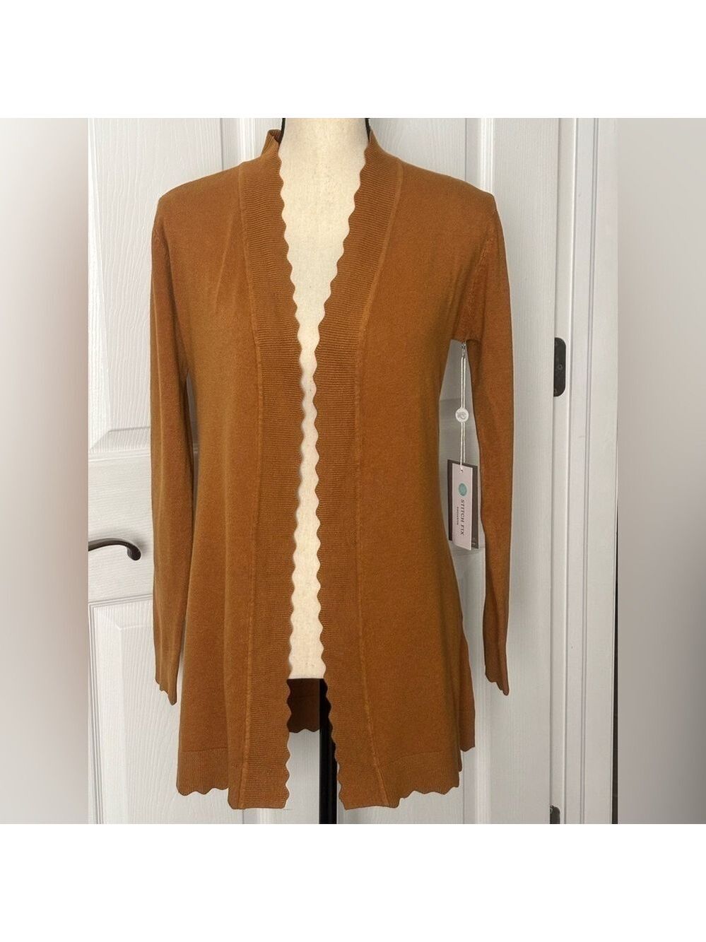 Evolution by Cyrus Davison Scallop Edge Bronze Cardigan Sweater Wmn Sz SP NWT